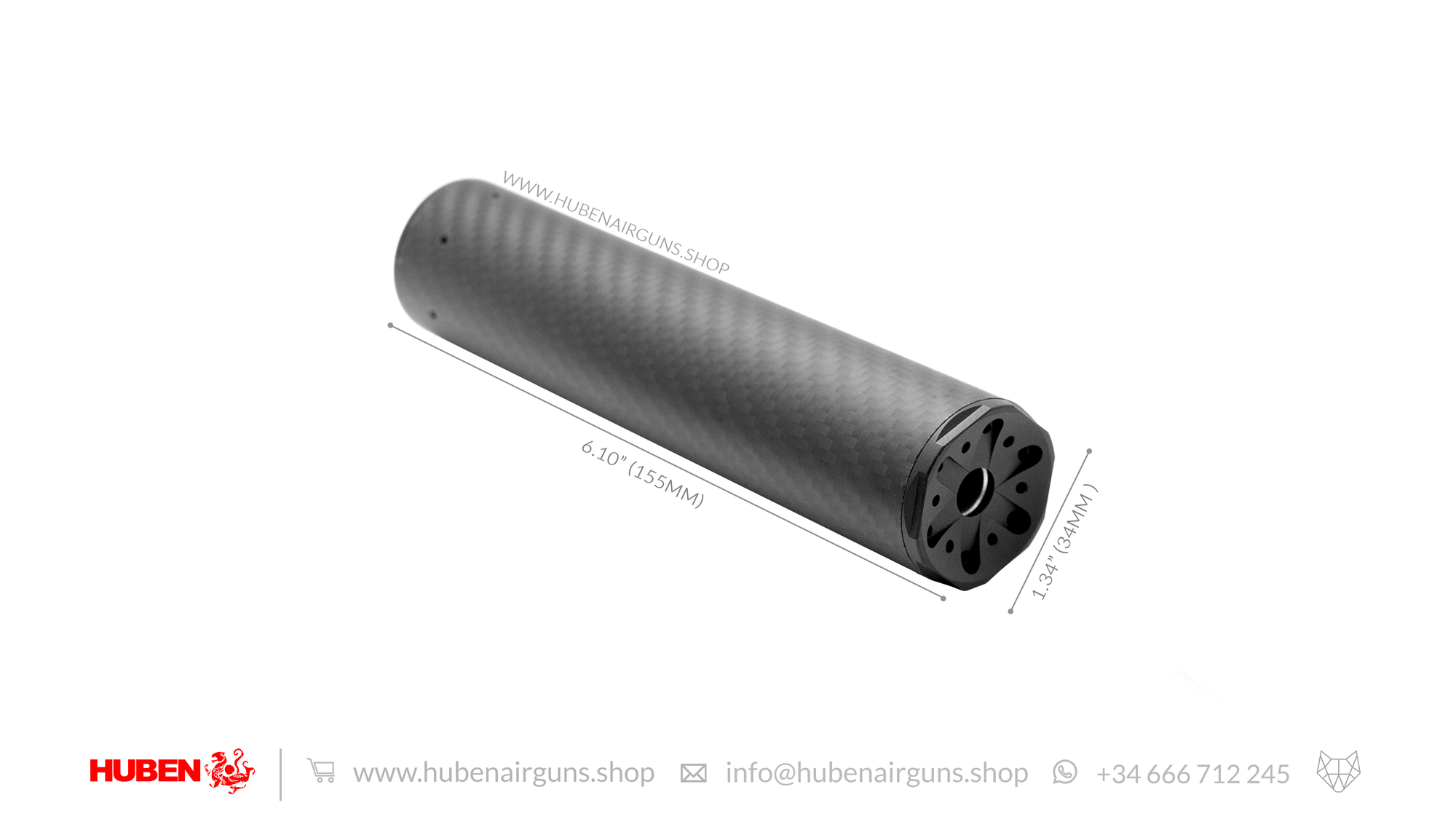 Hušh Suppressor 34mm 155mm Carbon Fiber for Huben K1 & GK1