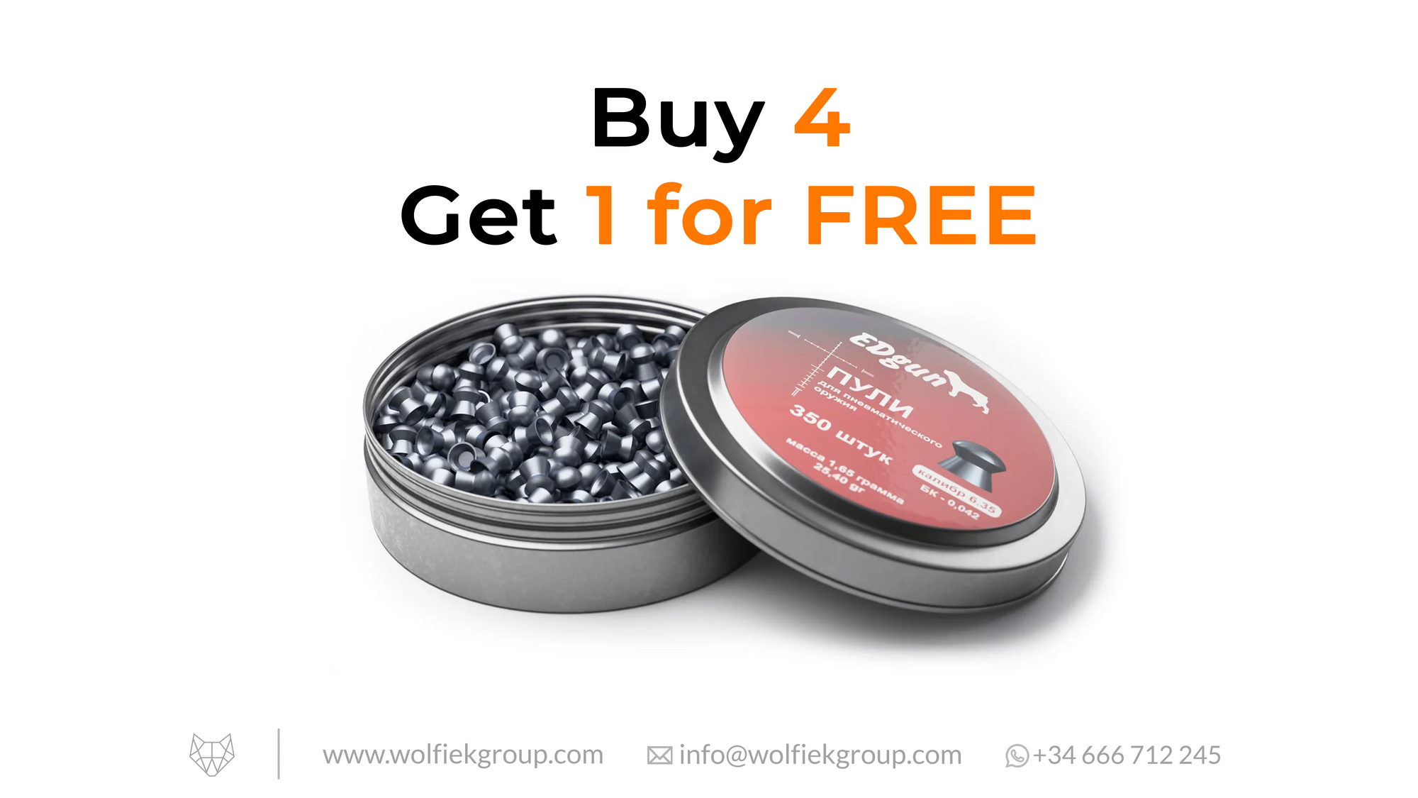 EDgun Premium Pellets Cal .25 (6,35mm) Weight 1,65g (25,40gr) with text buy 4 get 1 for free